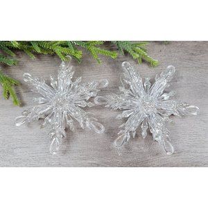 2 Greenbriar Snowflake Christmas Ornaments Three Dimensional Sparkly